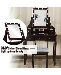Vanity Dressing Table Set with 10 Dimmable Bulbs and Cushioned Stool