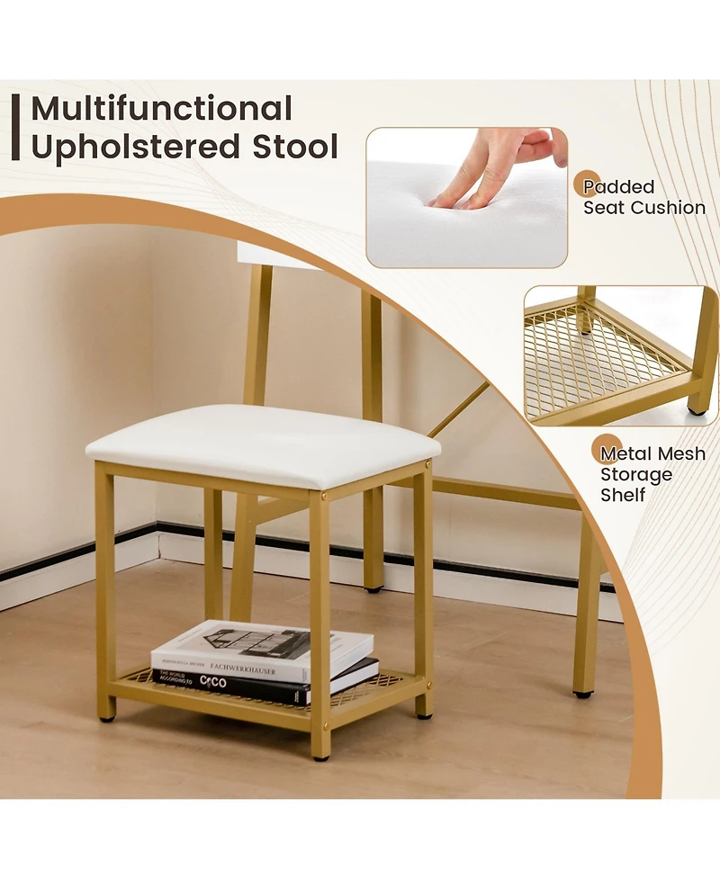 Ladder Vanity Desk Set with Flip Top Mirror and Cushioned Stool