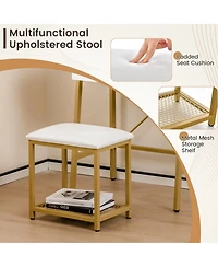 Ladder Vanity Desk Set with Flip Top Mirror and Cushioned Stool