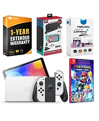 Nintendo Switch White Oled Console with Mario + Rabbids Sparks of Hope Cosmic Edition, Surge Accessory Gaming Kit