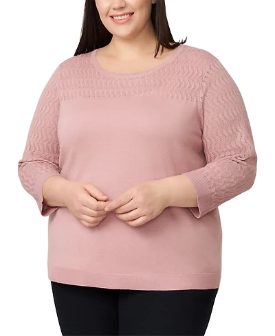 Melissa Paige Plus Pointelle-Yoke 3/4-Sleeve Sweater