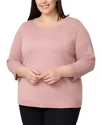 Melissa Paige Plus Pointelle-Yoke 3/4-Sleeve Sweater
