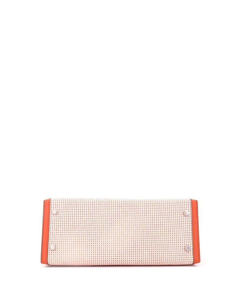 Pre-Owned Hermes Kelly 28 Handbag Quadrille Canvas and Orange Swift with Palladium Hardware