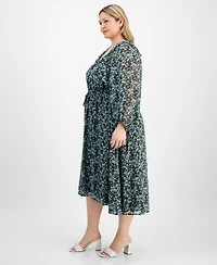On 34th Trendy Plus Floral-Print Smocked-Waist Dress, Exclusively at Macy's