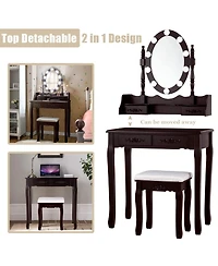 Makeup Dressing Table with Touch Switch Lighted Mirror and Cushioned Stool