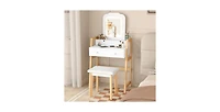 Adjustable Height Vanity Desk Set with 3-Color Led Lighted Mirror and Drawers