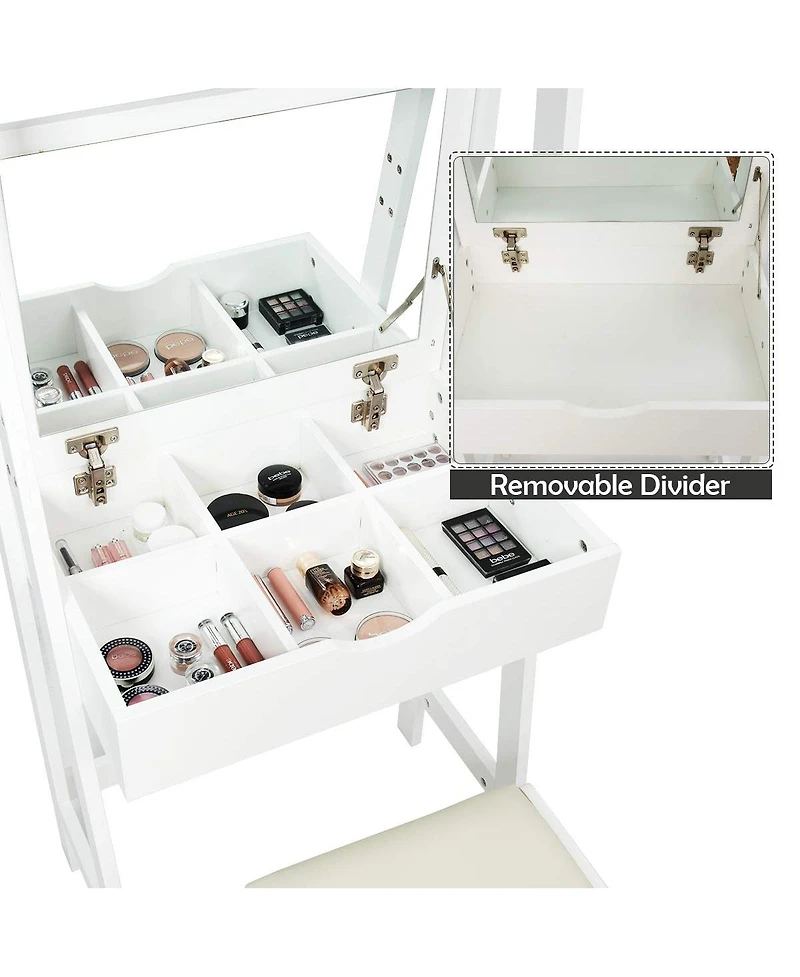 Vanity Desk Set with Flip Top Mirror, Hidden Storage Compartments and Cushioned Stool
