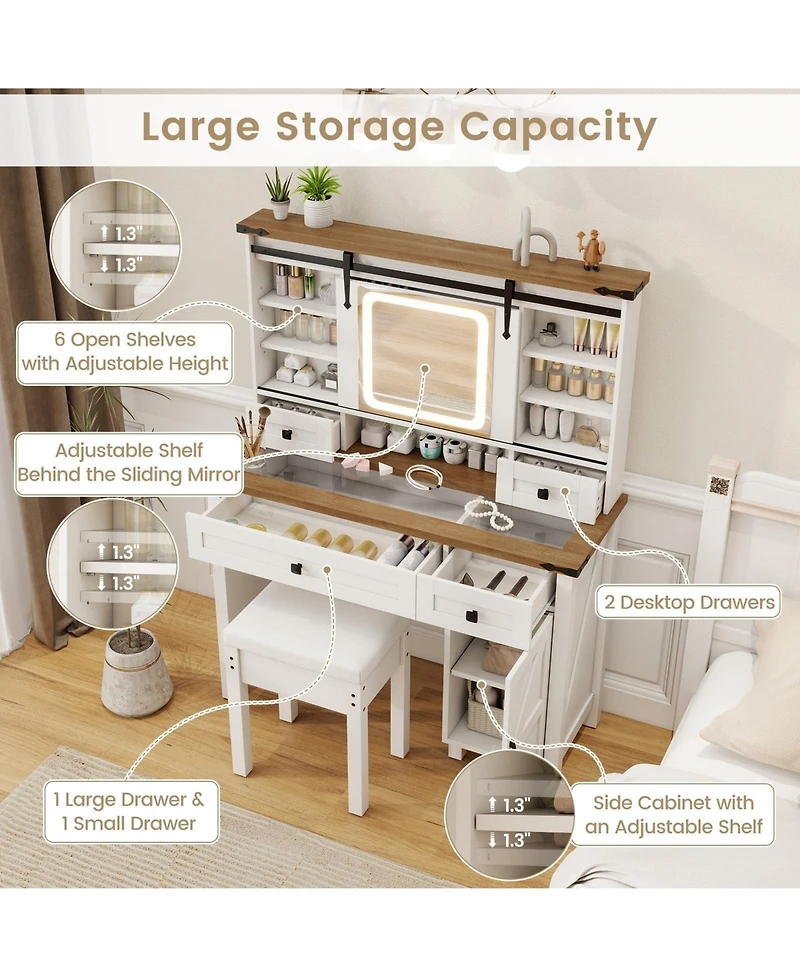 Makeup Vanity Desk with Mirror and 3-Color Dimmable Led Lights