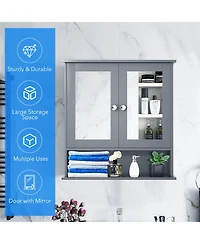 Double Door Wall-Mounted Bathroom Mirror Cabinet with Storage Shelf