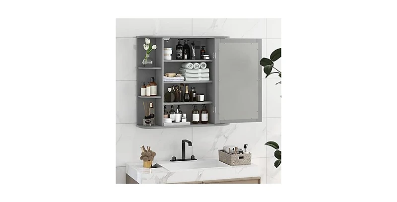 Wall-Mounted Bathroom Mirror Cabinet with Storage Shelves
