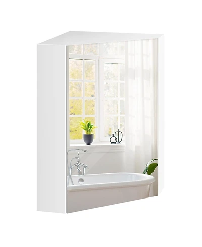 Corner Medicine Cabinet with Mirror with Open Mirror Door and Adjustable Shelf