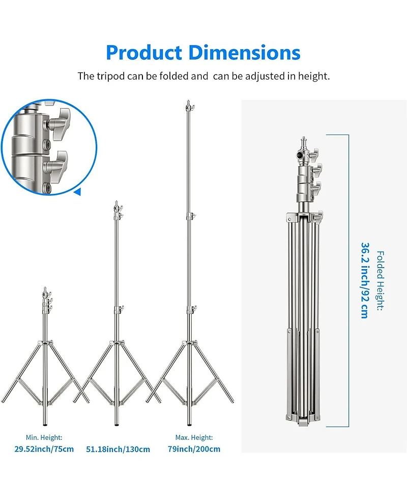 Neewer 79"/2m Stainless Steel Light Stand, Spring Cushioned Heavy Duty Photography Tripod Stand with 1/4” to 3/8” Universal Screw A