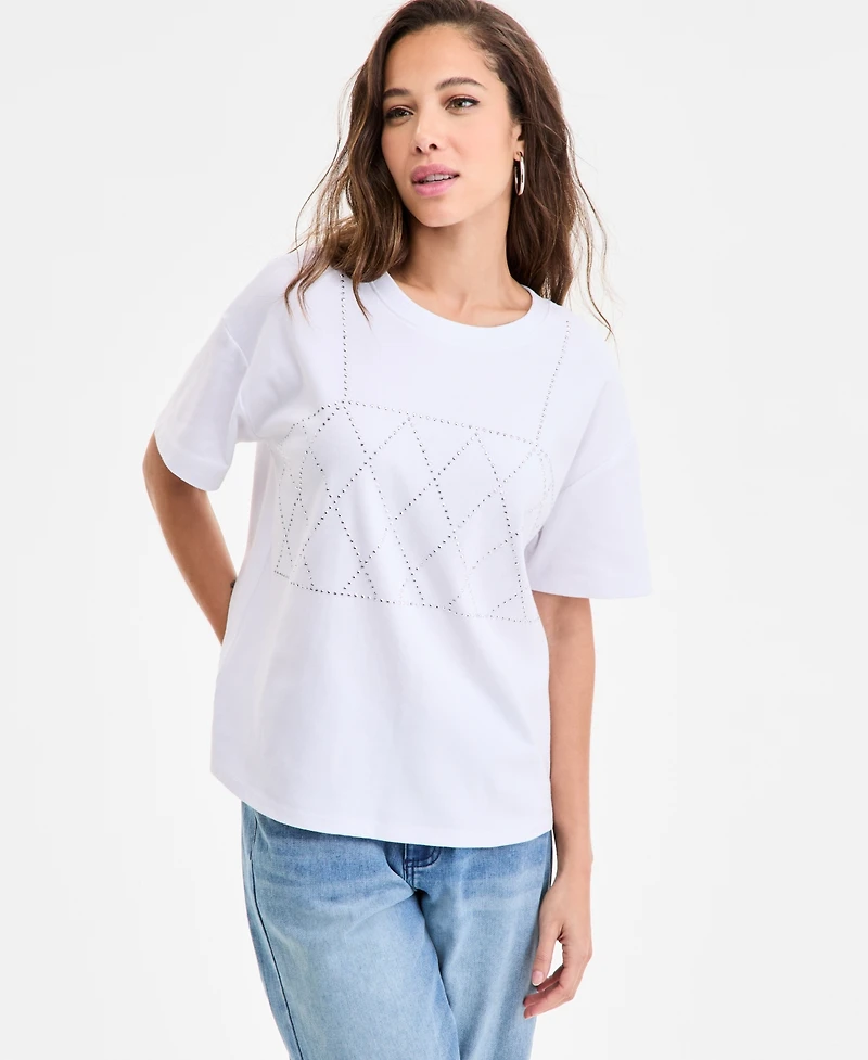 Bar Iii Women's Studded Crewneck Short-Sleeve T-Shirt, Exclusively at Macy's