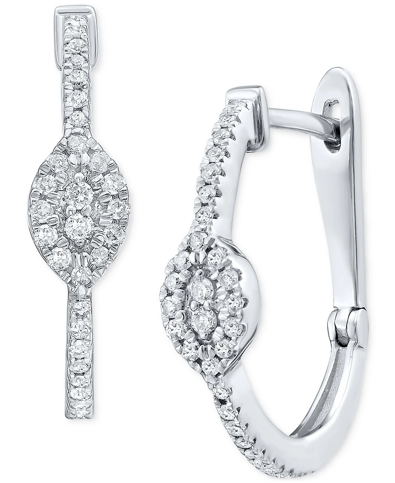 Diamond Cluster Small Hoop Earrings (1/3 ct. t.w.) in 10k White Gold