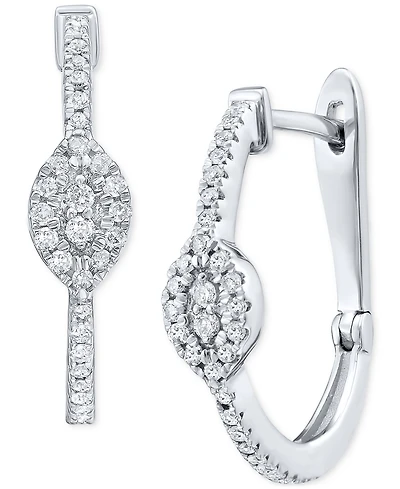Diamond Cluster Small Hoop Earrings (1/3 ct. t.w.) in 10k White Gold