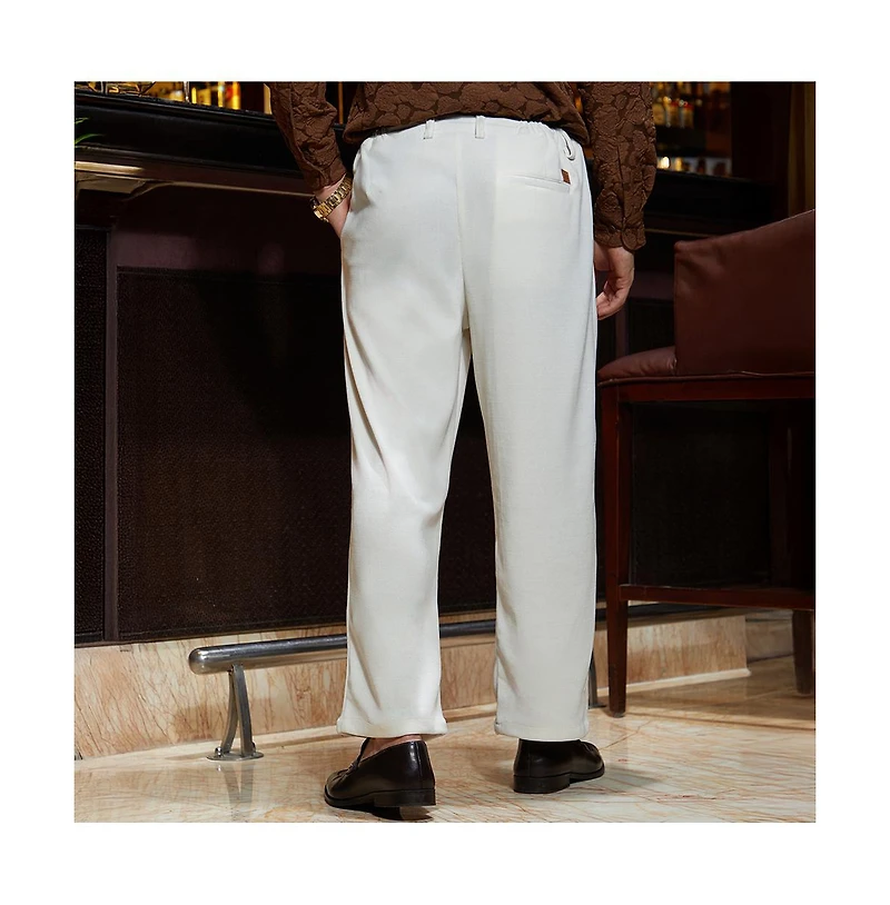 Campus Sutra Men's Cream White Waffle-Pleated Straight Trousers