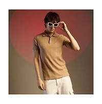 Campus Sutra Men's Buff Beige Intertwine-Textured Polo T-Shirt