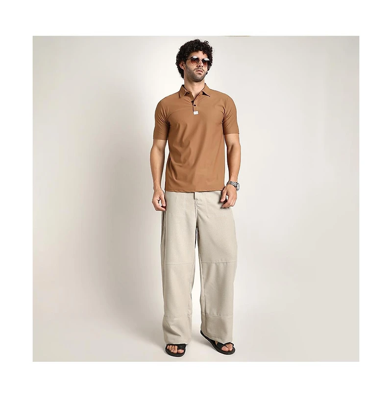 Campus Sutra Men's Sepia Brown Seamless Waffle Polo T-Shirt