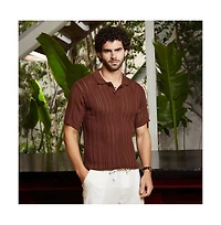 Campus Sutra Men's Chocolate Brown Stripe-Textured Polo T-Shirt