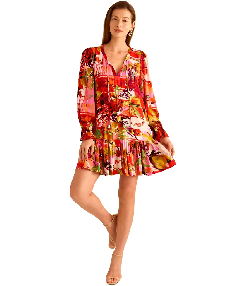 Vince Camuto Women's Printed Ruffle-Hem Mini Dress
