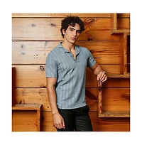 Campus Sutra Men's Icy Blue Wicker-Tactitle Polo T-Shirt