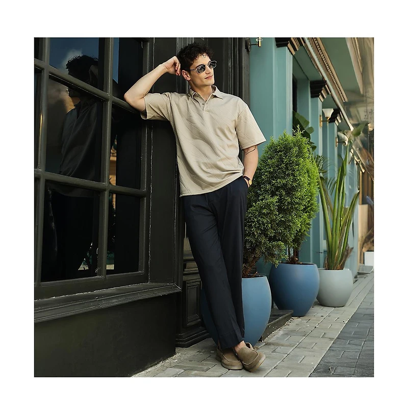 Campus Sutra Men's Sand Beige Scratch-Tactile Polo T-Shirt