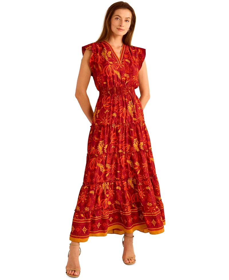 Vince Camuto Women's Ruffle-Sleeve Tiered Maxi Dress