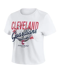 Wear by Erin Andrews Women's White Cleveland Guardians Distressed Cropped Baby T-Shirt