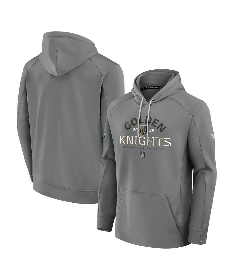 Fanatics Men's Gray Vegas Golden Knights 2025 Stanley Cup Playoffs Authentic Pro Rink Fly Fleece Pullover Hoodie
