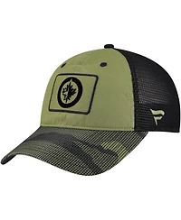 Fanatics Men's Olive Winnipeg Jets Military Appreciation Trucker Adjustable Hat