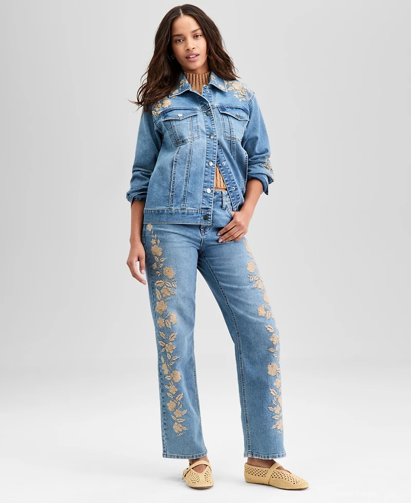 And Now This Women's Embroidered Trucker Denim Jacket, Exclusively at Macy's