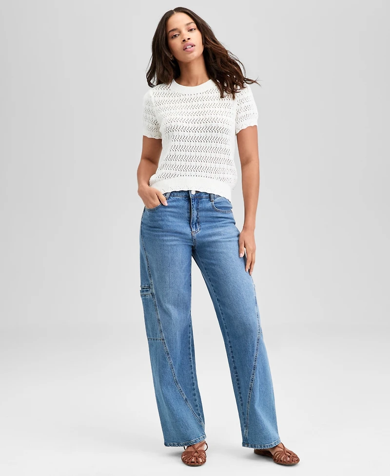 And Now This Women's Crewneck Pointelle Short-Sleeve Sweater, Exclusively at Macy's
