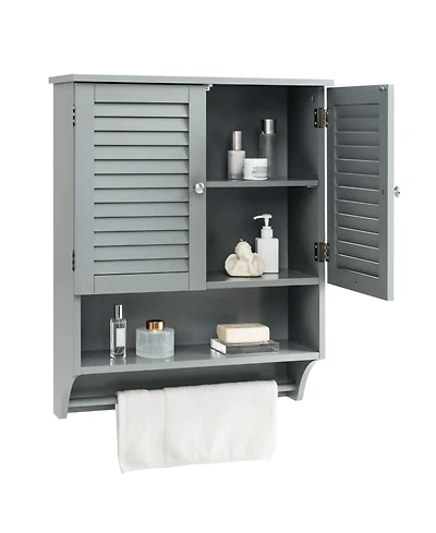 2-Doors Bathroom Wall-Mounted Medicine Cabinet with Towel Bar