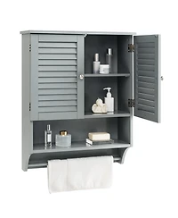 2-Doors Bathroom Wall-Mounted Medicine Cabinet with Towel Bar