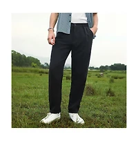 Campus Sutra Men's Onyx Black Velvique Tailored Trousers