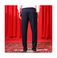 Campus Sutra Men's Prussian Blue Tailored Linen-Blend Trousers