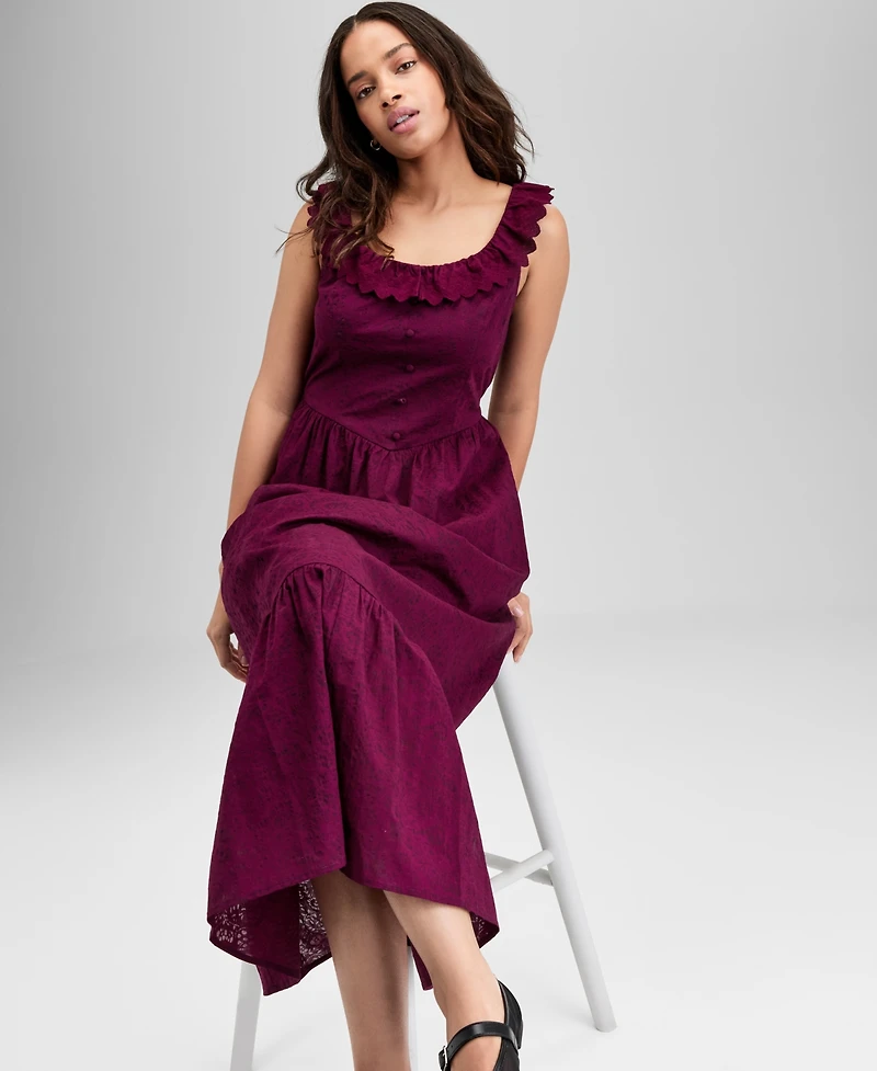 And Now This Women's Cotton Ruffle-Trim Scoop-Neck Voile Maxi Dress, Exclusively at Macy's