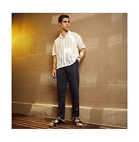 Campus Sutra Men's Navy Blue Micro-Waffle Chino Trousers