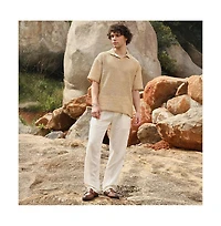 Campus Sutra Men's Buff Beige Lozenge Oversized Polo T-Shirt