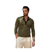 Campus Sutra Men's Olive Green & Obsidian Black Textured Cuban Polo T-Shirt
