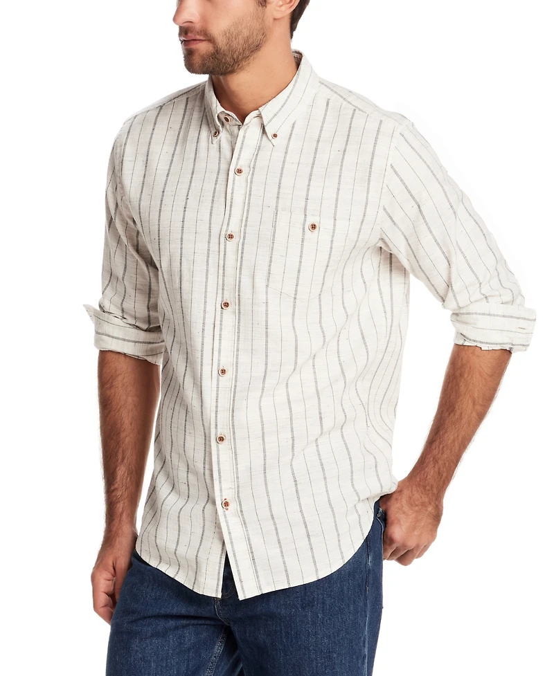 Weatherproof Vintage Men's Long Sleeve Striped Textured Button-Down Shirt