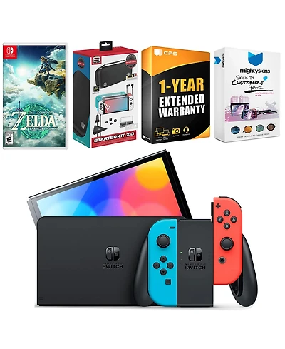 Nintendo Switch Neon Red & Blue Oled Console with the Legend of Zelda: Tears of the Kingdom, Surge Accessory Gaming Kit