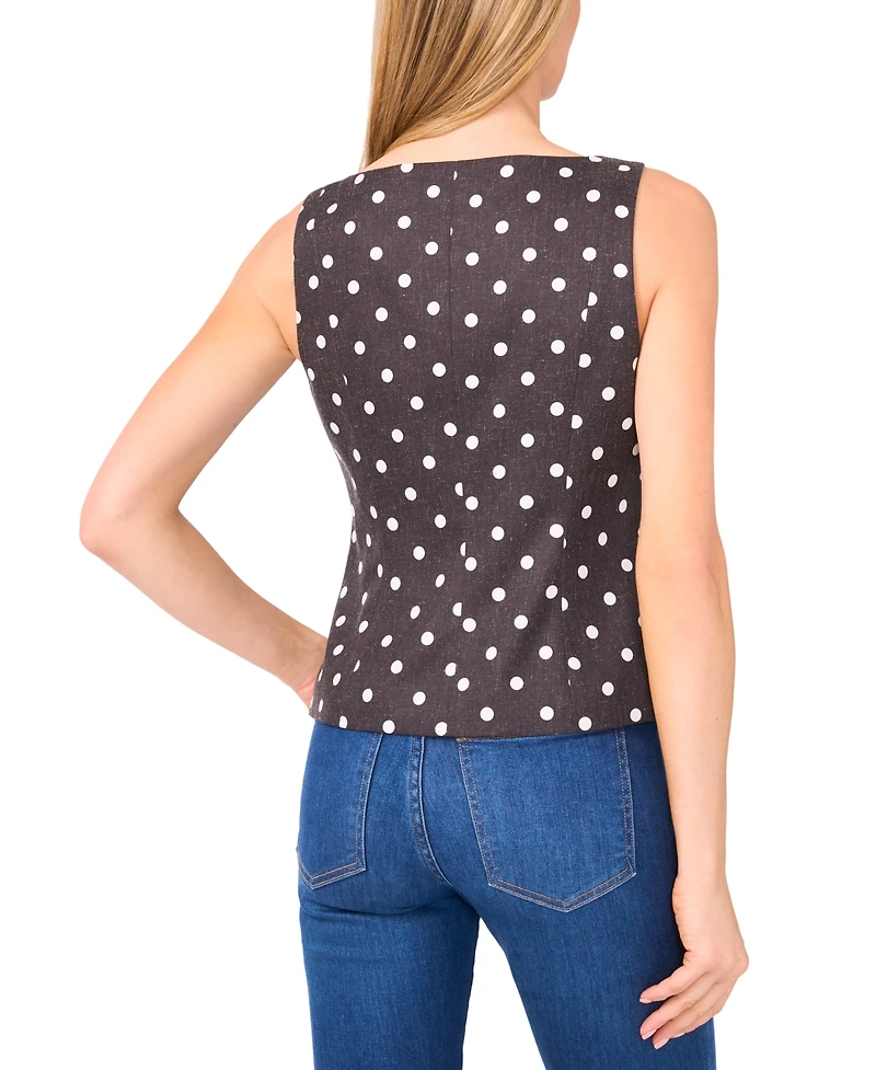 CeCe Women's Boat-Neck Button-Down Polka Dot Top