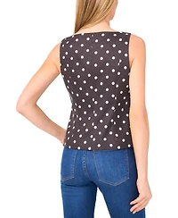 CeCe Women's Boat-Neck Button-Down Polka Dot Top