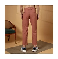 Campus Sutra Men's Terracotta Brown Crinkled Tailored Trousers