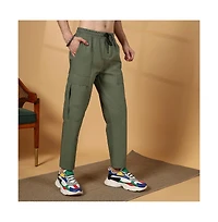 Campus Sutra Men's Olive Green Solid Utility Trousers