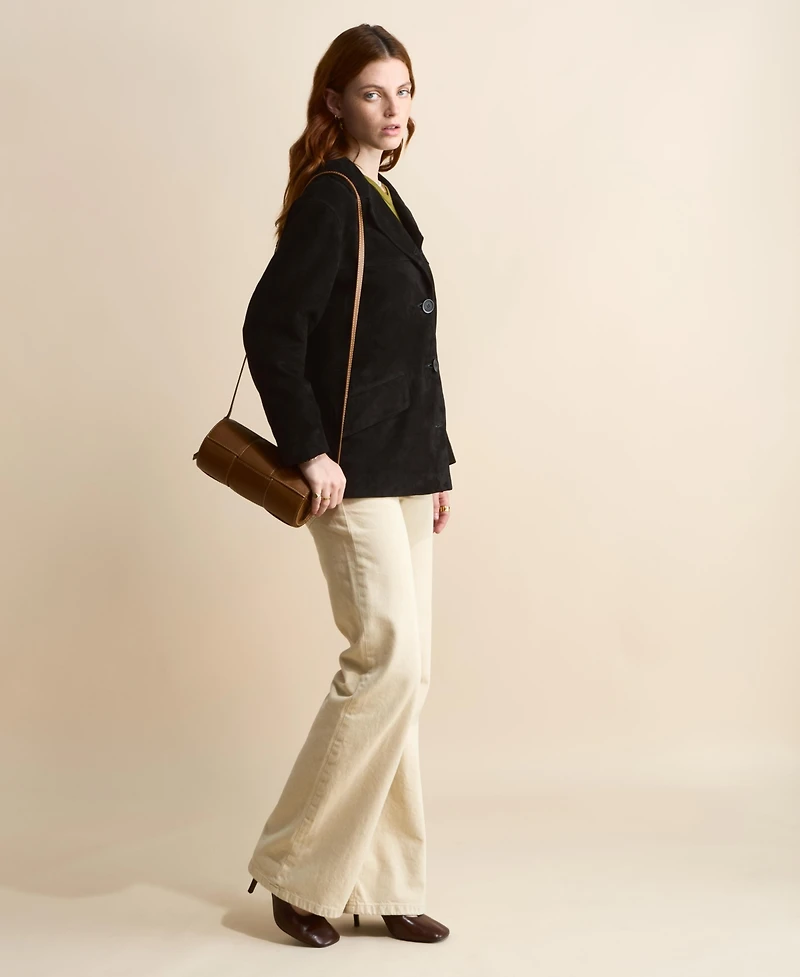 Women's Woven Leather Barrel Bag, Created for Macy's