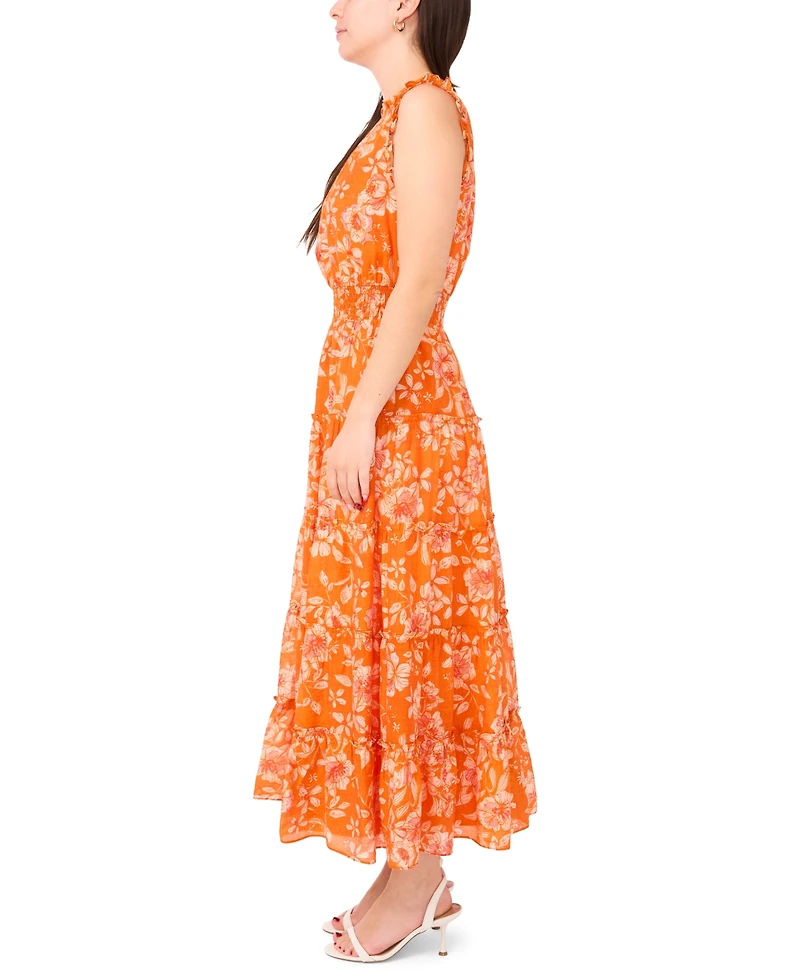 Sam & Jess Petite Ruffle-Neck Smocked-Waist Maxi Dress