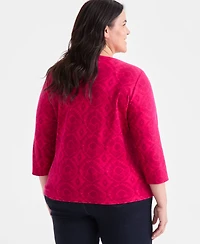 Style & Co Plus Size Printed 3/4-Sleeve Henley Top, Exclusively at Macy's