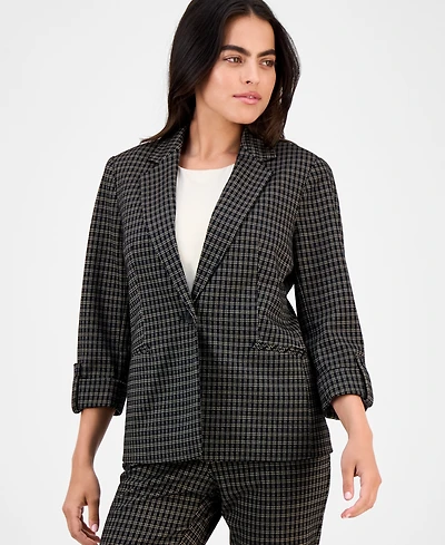 Ak Anne Klein Petite One Button Notch-Collar Blazer